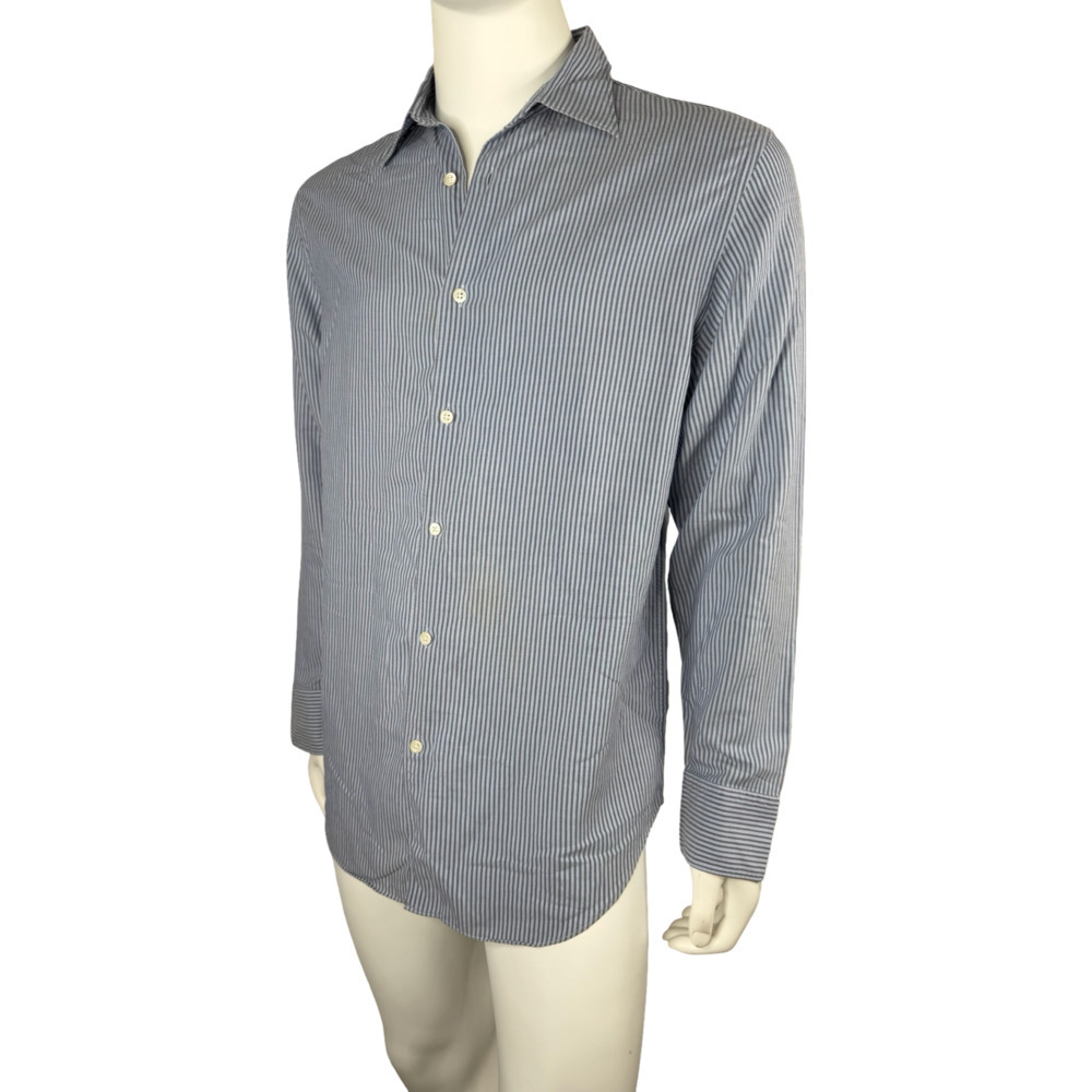 Armani Collezioni Men Long Sleeve Button Up Dress Shirt in Blue Pinstripe Sz. L